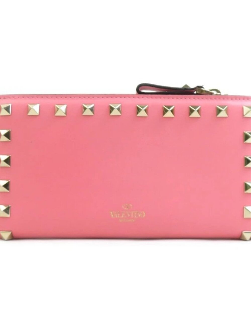 Valentino Garavani Rocksutud Bifold Long Wallet Pink/Gold Leather